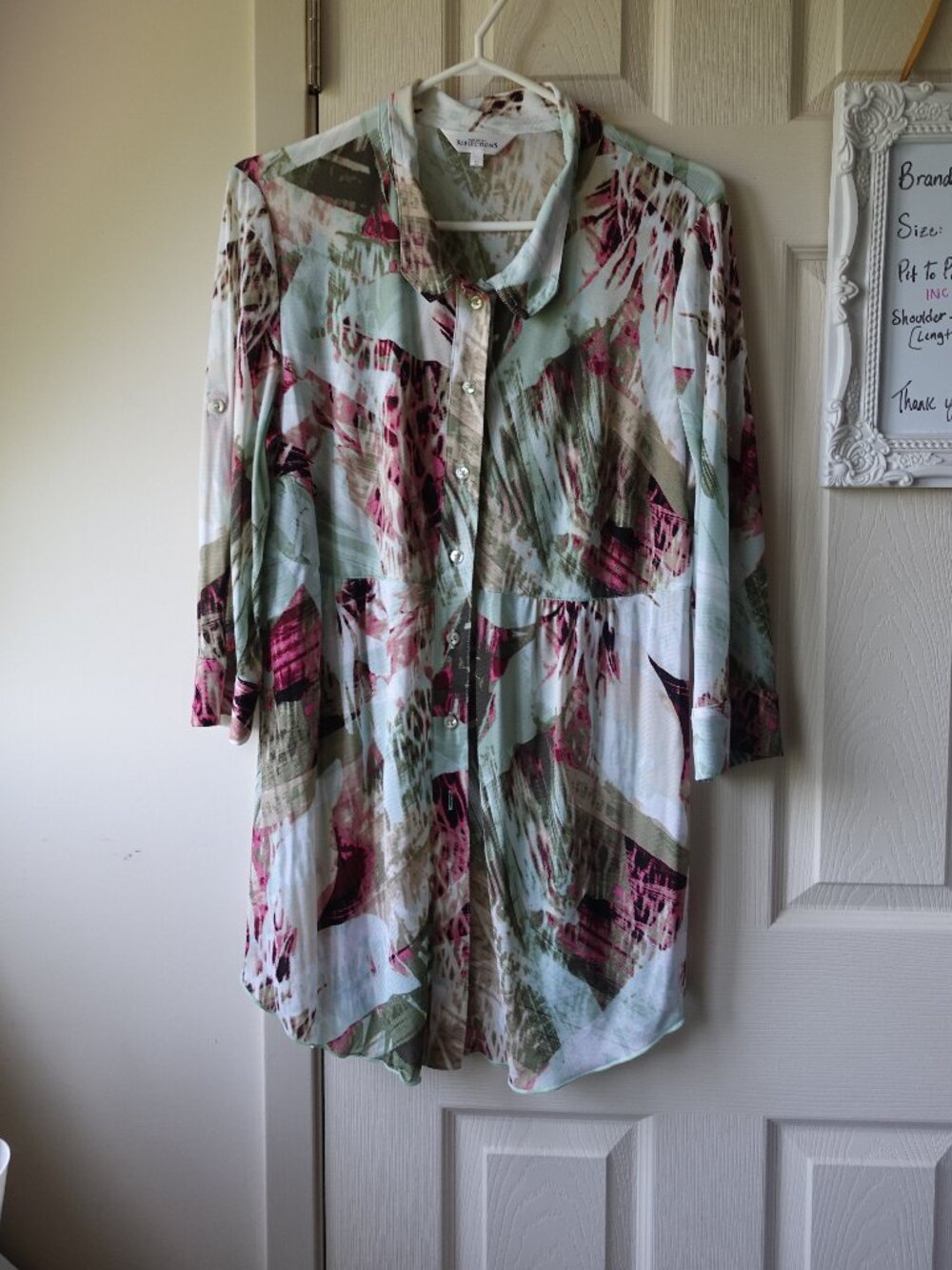 Northern Reflections Mint Green and Pink Abstract Button-Up Tunic
